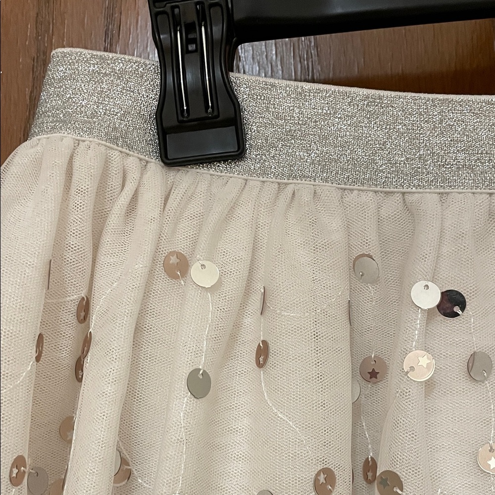 Cat & Jack UEC Girls Sz Large (10/12)  Cream Silver Lined Sequin Skirt - Picture 2 of 7
